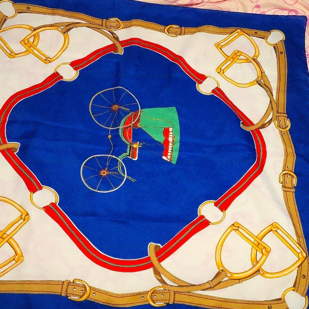 Vintage 1970s Damart Scarf Baroque print by Laurent of France Equestrian 30"×30.
